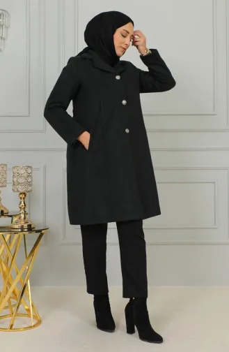 Manteau Cachemire Boutonné Grande Taille 1176-03 Fumé 1176-03