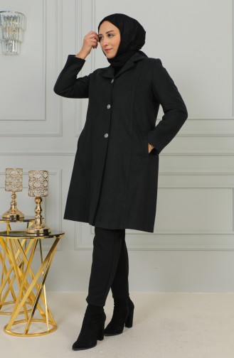Plus Size Buttoned Cachet Coat 1176-03 Smoke Colored 1176-03