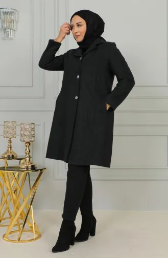 Manteau Cachemire Boutonné Grande Taille 1176-03 Fumé 1176-03