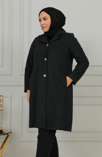 Plus Size Buttoned Cachet Coat 1176-03 Smoke Colored 1176-03