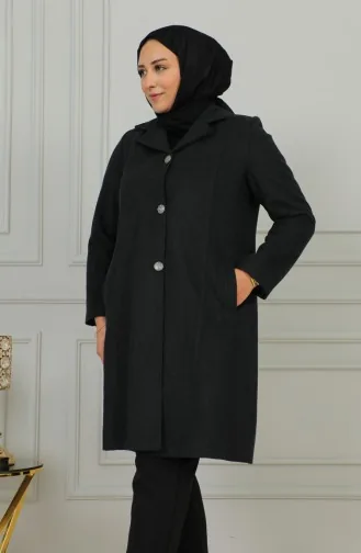 Manteau Cachemire Boutonné Grande Taille 1176-03 Fumé 1176-03