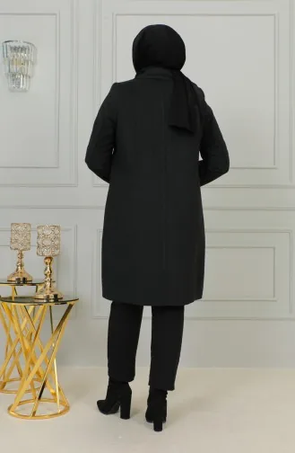 Manteau Cachemire Boutonné Grande Taille 1176-03 Fumé 1176-03