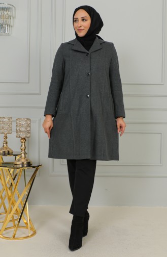 Plus Size Buttoned Cachet Coat 1176-05 Gray 1176-05