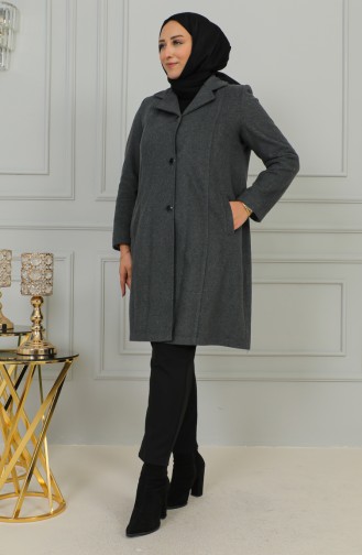 Plus Size Buttoned Cachet Coat 1176-05 Gray 1176-05