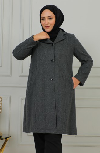 Plus Size Buttoned Cachet Coat 1176-05 Gray 1176-05