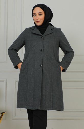 Plus Size Buttoned Cachet Coat 1176-05 Gray 1176-05