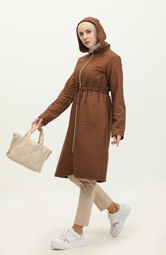 Hooded Shirred Waist Cape 0314-05 Brown 0314-05