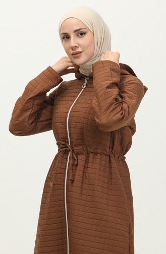 Hooded Shirred Waist Cape 0314-05 Brown 0314-05