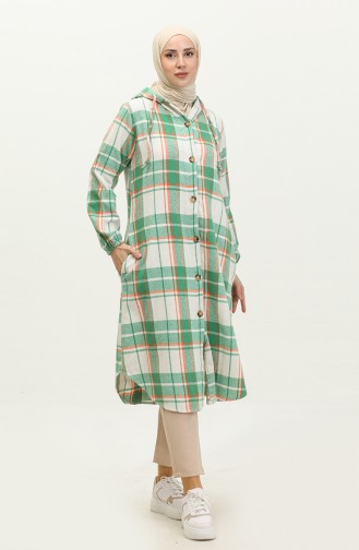 Plaid Pattern Hooded Cape NZR001d-01 Green Orange 001D-01