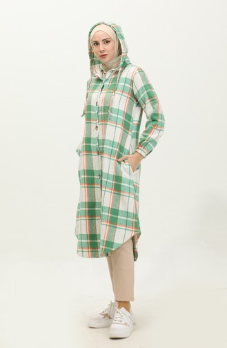 Plaid Pattern Hooded Cape NZR001d-01 Green Orange 001D-01