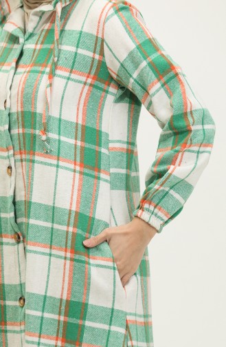 Plaid Pattern Hooded Cape NZR001d-01 Green Orange 001D-01