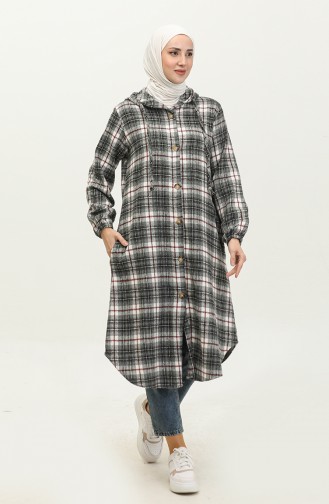 Plaid Pattern Hooded Coat NZR001D-06 Black Claret Red 001D-06