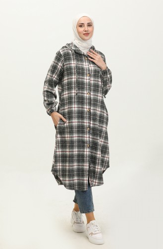 Plaid Pattern Hooded Coat NZR001D-06 Black Claret Red 001D-06