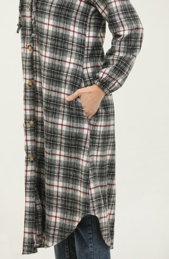 Plaid Pattern Hooded Coat NZR001D-06 Black Claret Red 001D-06