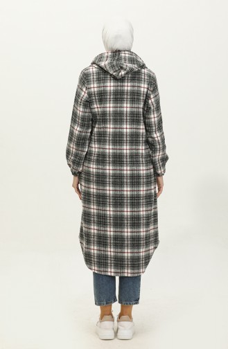 Plaid Pattern Hooded Coat NZR001D-06 Black Claret Red 001D-06