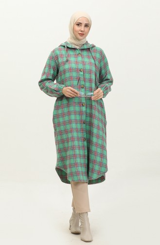 Plaid Pattern Hooded Cape 001E-01 Green 001E-01