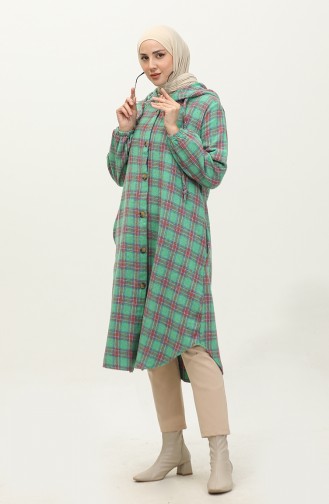 Plaid Pattern Hooded Cape 001E-01 Green 001E-01