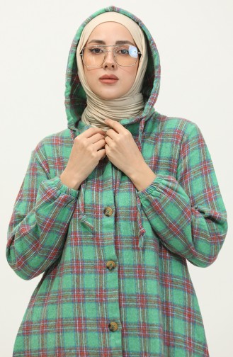 Plaid Pattern Hooded Cape 001E-01 Green 001E-01