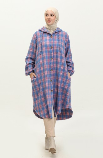 Plaid Pattern Hooded Coat 001E-02 Saks 001E-02