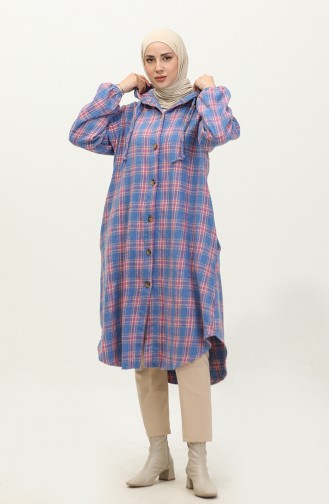 Plaid Pattern Hooded Coat 001E-02 Saks 001E-02