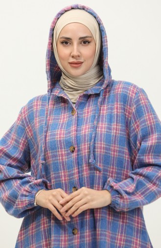 Plaid Pattern Hooded Coat 001E-02 Saks 001E-02