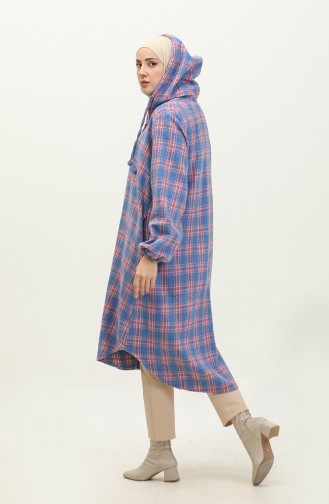 Plaid Pattern Hooded Coat 001E-02 Saks 001E-02