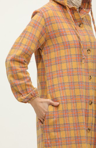 Plaid Pattern Hooded Coat 001E-03 Mustard 001E-03