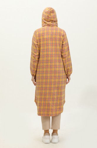 Plaid Pattern Hooded Coat 001E-03 Mustard 001E-03
