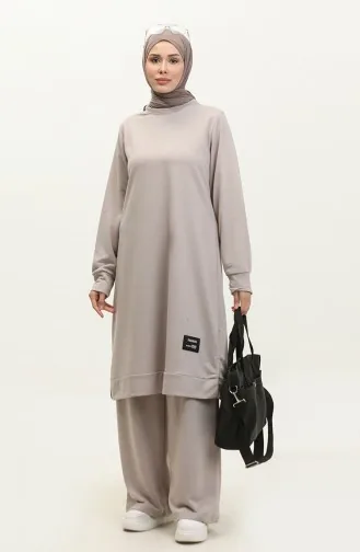 طقم ثنائي خيطان تونيك بنطلون 0044-25 رمادي فاتح  0044-25