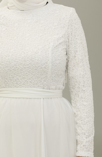 Robe De Soirée A Ceinture Et Dentelle 5353A-01 Blanc 5353A-01