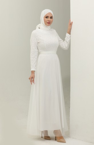 Robe De Soirée A Ceinture Et Dentelle 5353A-02 Blanc Rose 5353A-02