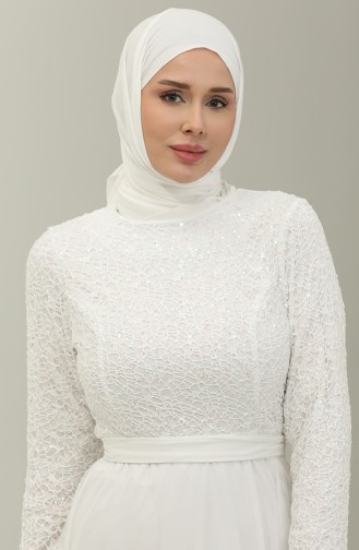 Robe De Soirée A Ceinture Et Dentelle 5353A-02 Blanc Rose 5353A-02