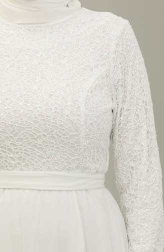 Robe De Soirée A Ceinture Et Dentelle 5353A-02 Blanc Rose 5353A-02