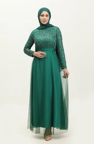 Avondjurk Met Kanten Riem 5353A-03 Smaragdgroen Zwart 5353A-03