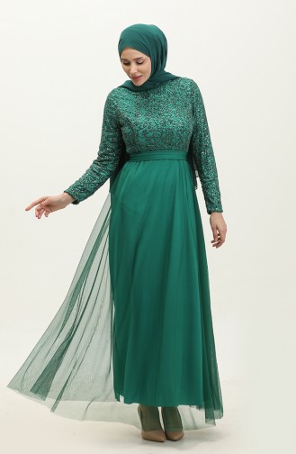 Lace Belted Evening Dress 5353A-03 Emerald Green Black 5353A-03