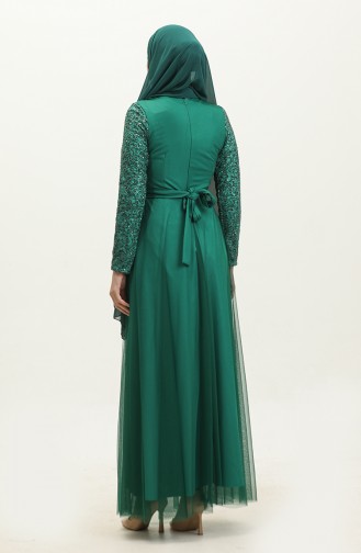 Lace Belted Evening Dress 5353A-03 Emerald Green Black 5353A-03
