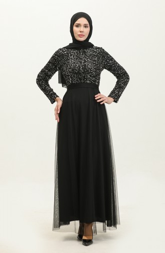 Lace Belted Evening Dress 5353A-04 Black Silver 5353A-04