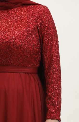 Robe De Soirée A Ceinture Et Dentelle 5353A-05 Rouge Claret 5353A-05