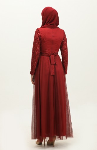 Lace Belted Evening Dress 5353A-05 Claret Red 5353A-05