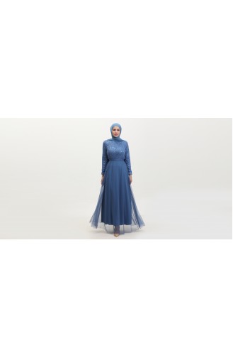 Abendkleid Mit Spitzengürtel 5353A-07 Blau 5353A-07