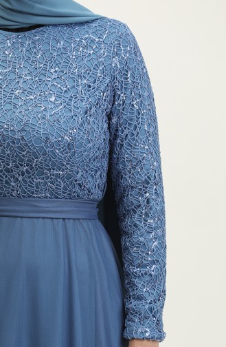 Robe De Soirée à Ceinture En Dentelle 5353A-07 Bleu 5353A-07