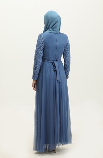 Abendkleid Mit Spitzengürtel 5353A-07 Blau 5353A-07