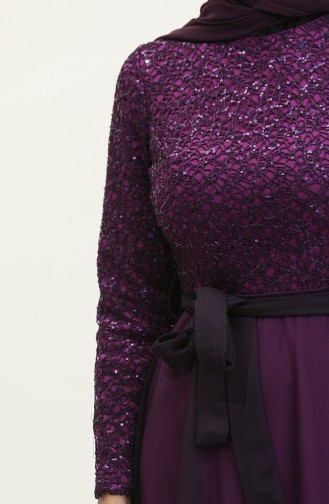 Robe De Soirée A Ceinture Et Dentelle 5353A-08 Pourpre 5353A-08