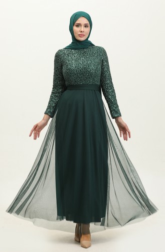 Lace Belted Evening Dress 5353A-09 Emerald Green 5353A-09