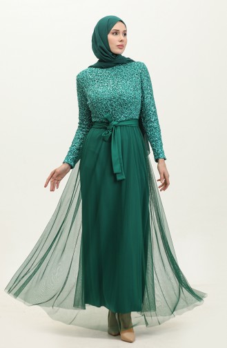 Robe De Soirée A Ceinture Et Dentelle 5353A-10 Vert 5353A-10