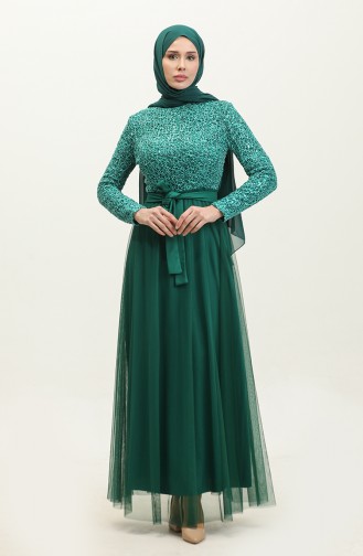 Lace Belted Evening Dress 5353A-10 Green 5353A-10