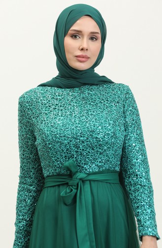 Robe De Soirée A Ceinture Et Dentelle 5353A-10 Vert 5353A-10