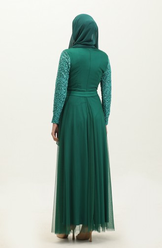 Robe De Soirée A Ceinture Et Dentelle 5353A-10 Vert 5353A-10