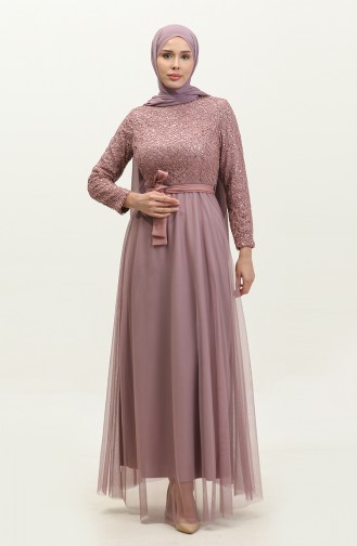 Lace Belted Evening Dress 5353A-15 Lilac 5353A-15