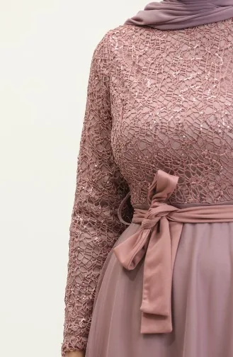 Robe De Soirée A Ceinture Et Dentelle 5353A-15 Lilas 5353A-15